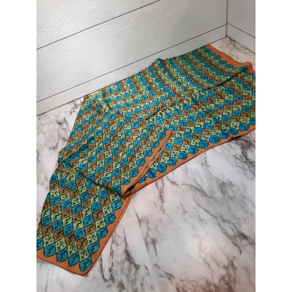 3 Vintage Scarves 1 Blue Peach Yellow 1 Blue Red Pink 1 Red White Blue - Picture 2 of 9